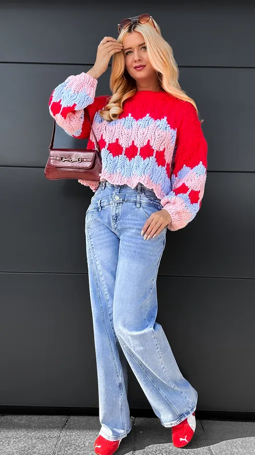 Grubo pleciony luźny sweter do jeansów ONE SIZE - R083