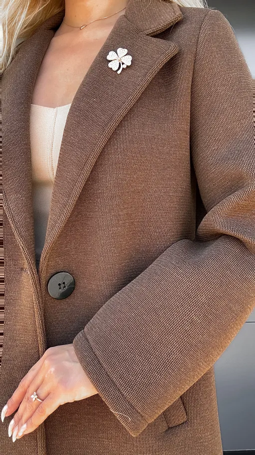 Jesienny płaszczyk LONG z koniczynką ONE SIZE czekoladowy - P985B