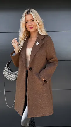 Jesienny płaszczyk LONG z koniczynką ONE SIZE czekoladowy - P985B