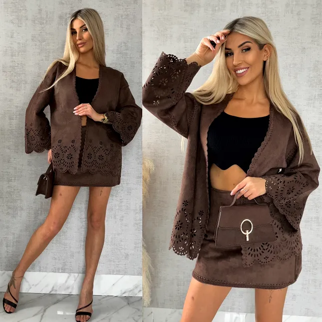 Oryginalna zamszowa marynarka BOHO czekoladowa ONE SIZE - R527