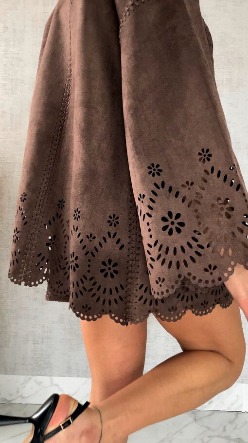 Oryginalna zamszowa marynarka BOHO czekoladowa ONE SIZE - R527