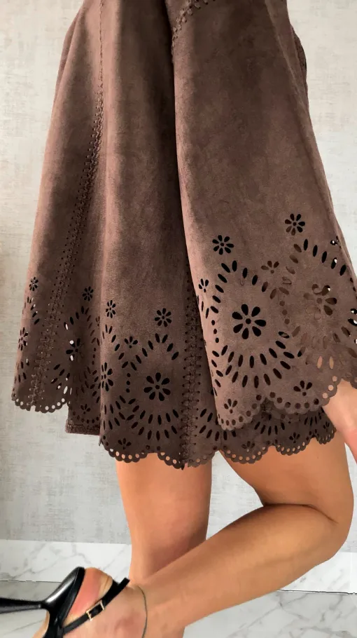 Oryginalna zamszowa marynarka BOHO czekoladowa ONE SIZE - R527