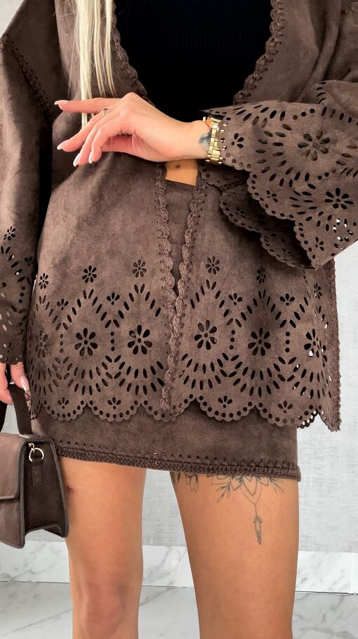 Oryginalna zamszowa marynarka BOHO czekoladowa ONE SIZE - R527