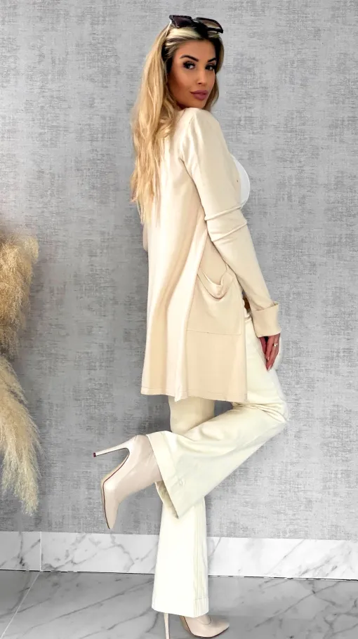 Beżowy dzianinowy kardigan z kieszeniami ONE SIZE - R518A