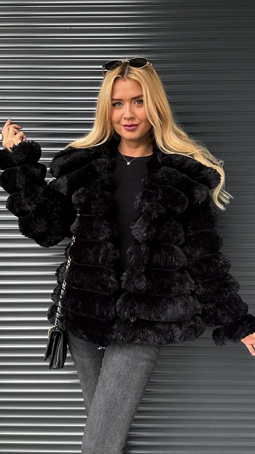 Ekskluzywne mięciutkie futerko 2w1 w pięknym czarnym kolorze - N867B