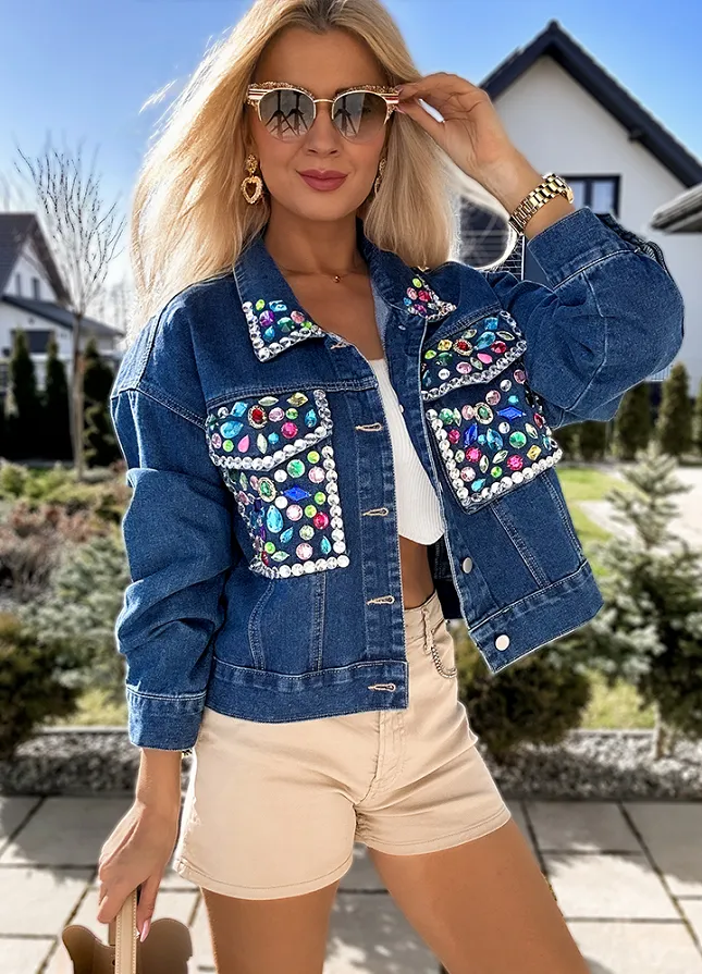 Niesamowita katana jeansowa z kolorowymi kamieniami BLUE JEANS - M799