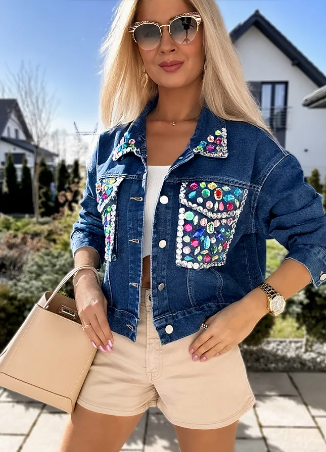 Niesamowita katana jeansowa z kolorowymi kamieniami BLUE JEANS - M799