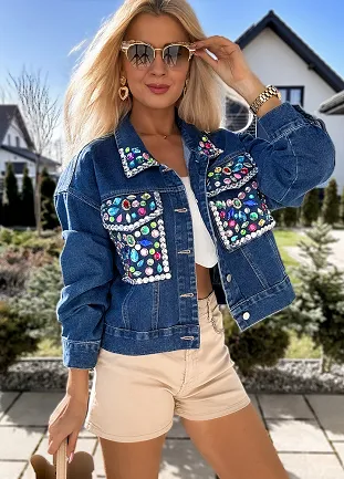 Niesamowita katana jeansowa z kolorowymi kamieniami BLUE JEANS - M799