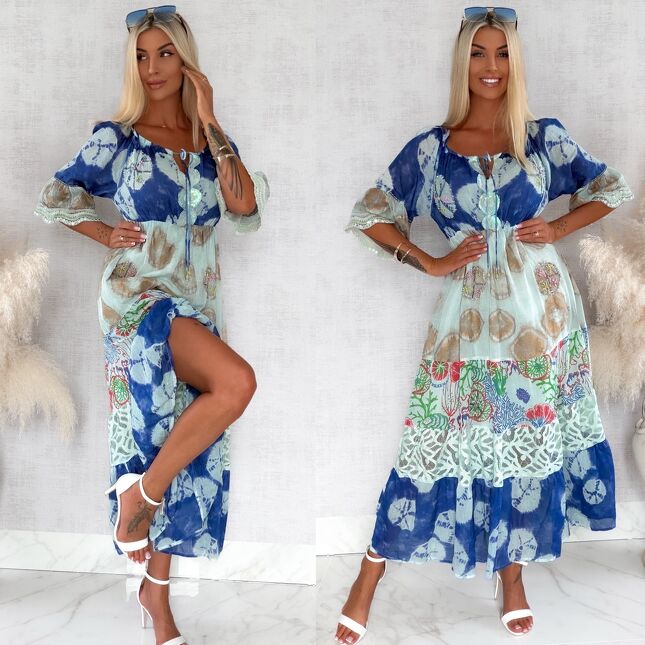 Maxi sukienka na lato w stylu boho 100% bawełna - S247
