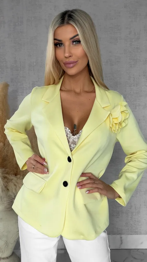 Wygodna masełkowa marynarka z różą ŻÓŁTA one size - R556