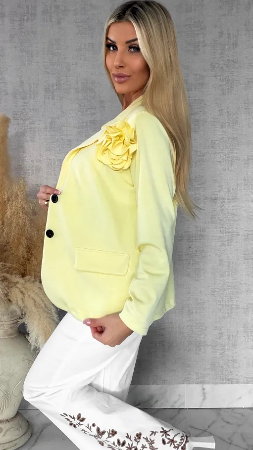 Wygodna masełkowa marynarka z różą ŻÓŁTA one size - R556