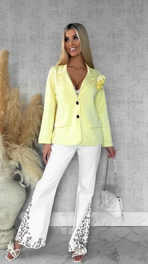 Wygodna masełkowa marynarka z różą ŻÓŁTA one size - R556