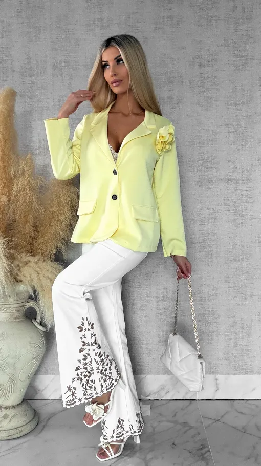 Wygodna masełkowa marynarka z różą ŻÓŁTA one size - R556