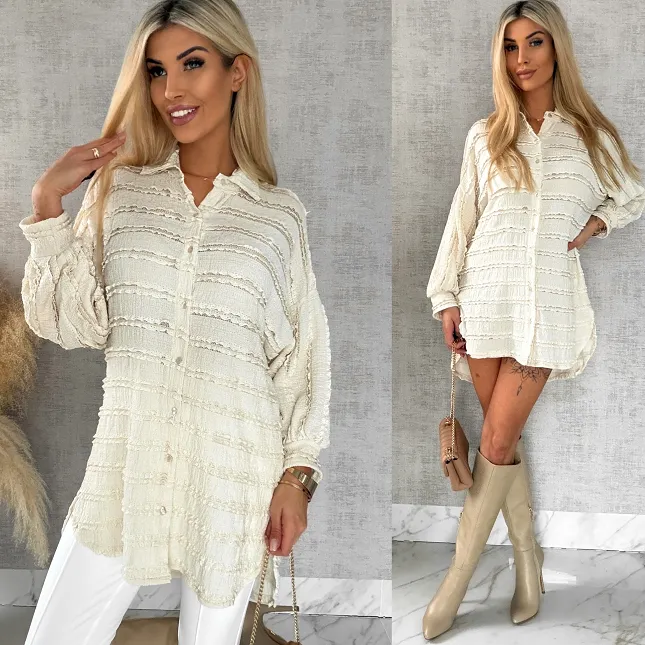 Miękka urocza koszula long ONE SIZE ecru - R521A