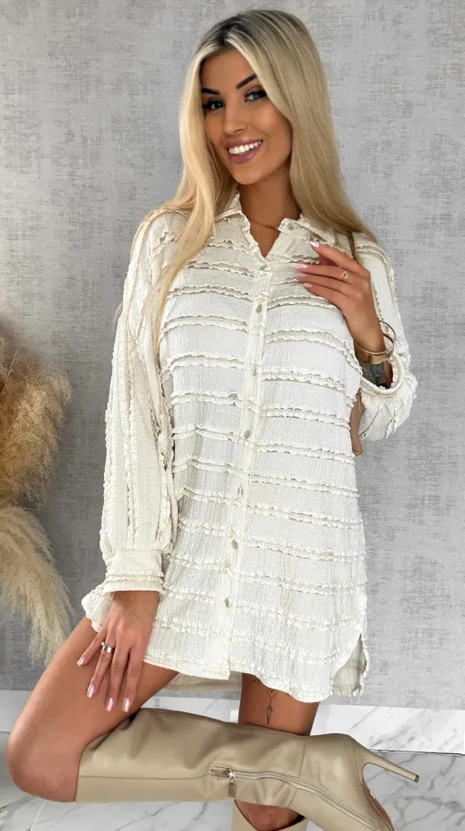 Miękka urocza koszula long ONE SIZE ecru - R521A