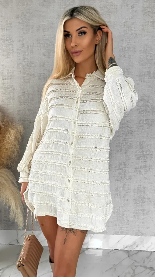 Miękka urocza koszula long ONE SIZE ecru - R521A