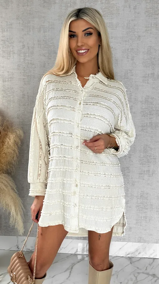 Miękka urocza koszula long ONE SIZE ecru - R521A