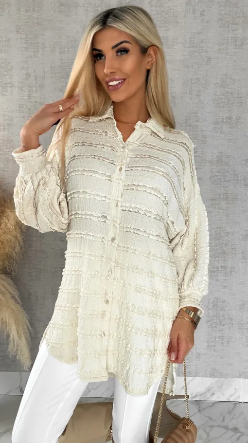 Miękka urocza koszula long ONE SIZE ecru - R521A
