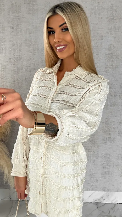 Miękka urocza koszula long ONE SIZE ecru - R521A