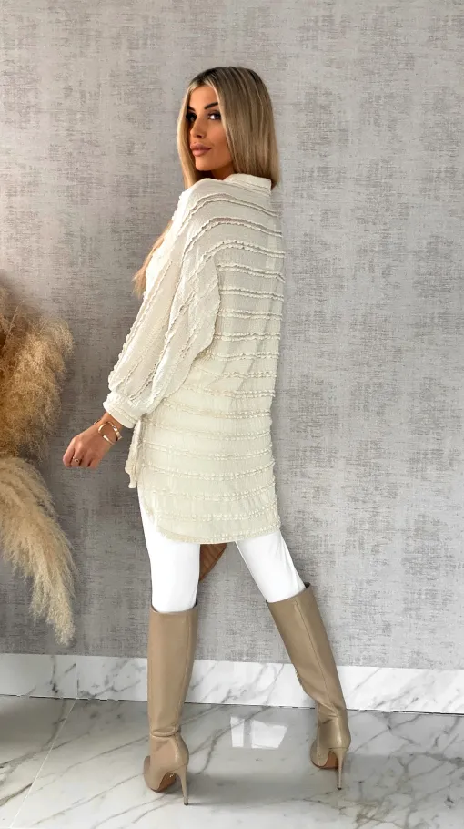 Miękka urocza koszula long ONE SIZE ecru - R521A