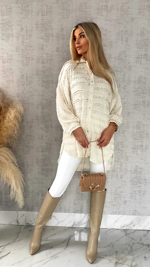 Miękka urocza koszula long ONE SIZE ecru - R521A