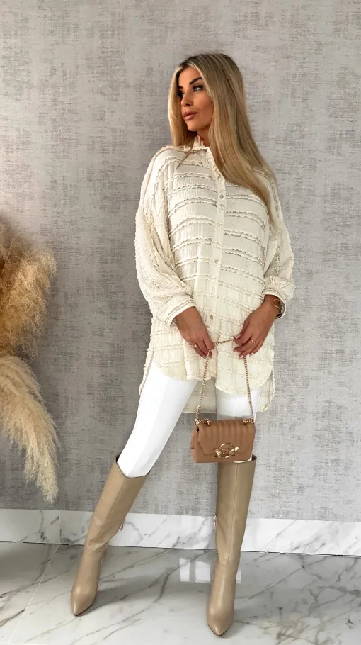 Miękka urocza koszula long ONE SIZE ecru - R521A