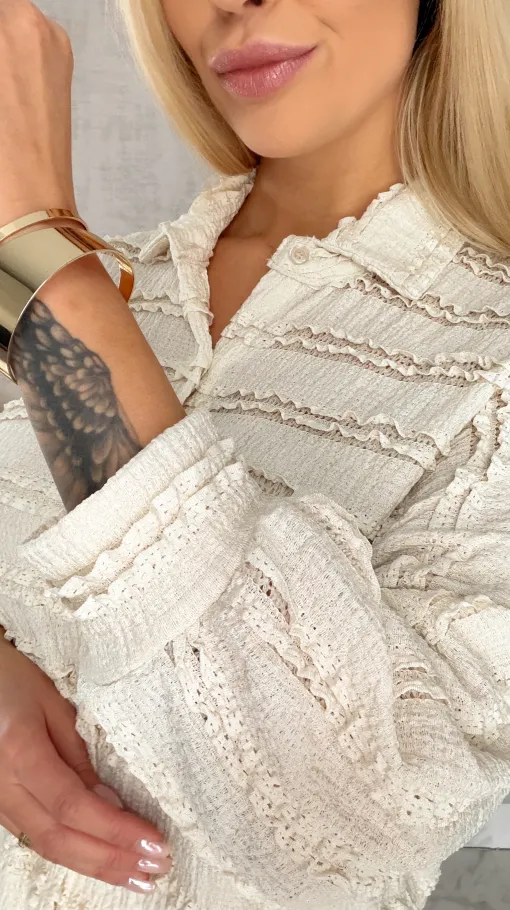 Miękka urocza koszula long ONE SIZE ecru - R521A