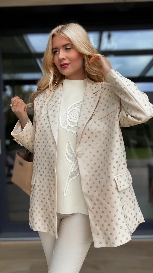 Jasna marynarka na jesień w mini cyrkonie OVERSIZE - R142A