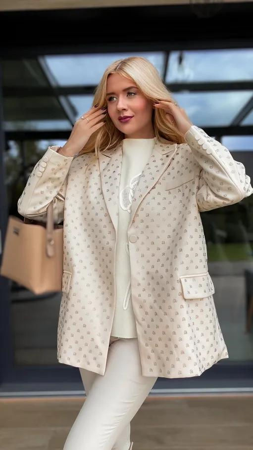Jasna marynarka na jesień w mini cyrkonie OVERSIZE - R142A