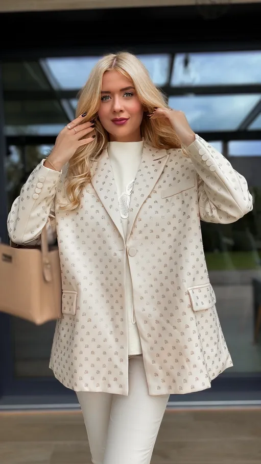 Jasna marynarka na jesień w mini cyrkonie OVERSIZE - R142A