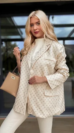 Jasna marynarka na jesień w mini cyrkonie OVERSIZE - R142A