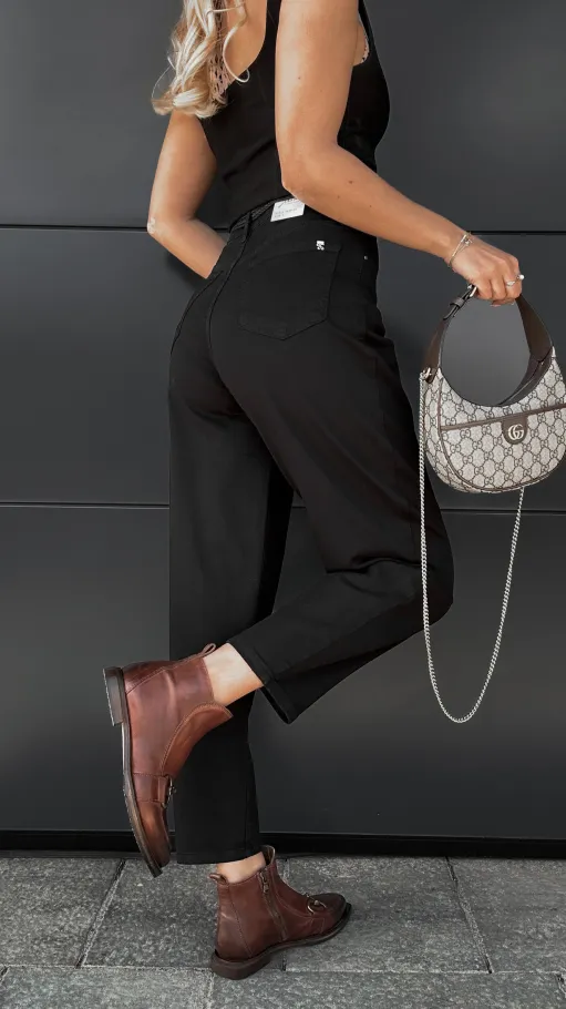 Czarne elastyczne spodnie jeansowe z paskiem BALLOON JEANS - P989