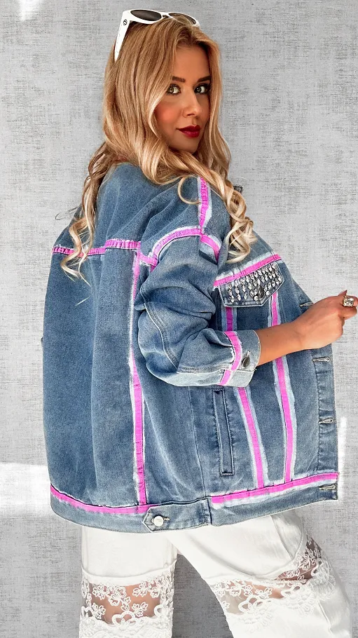 Oryginalna katana jeansowa z różowym malowaniem ONE SIZE - P561