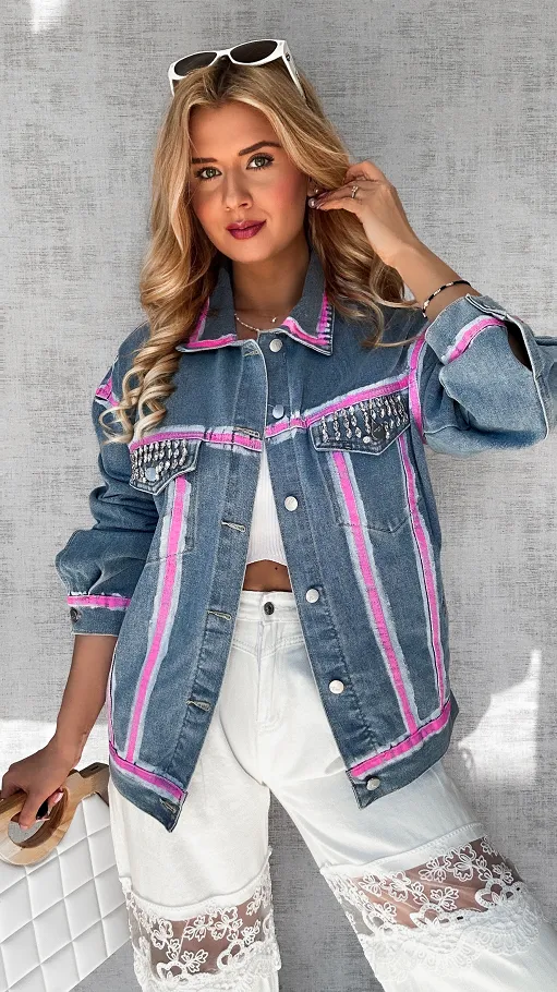 Oryginalna katana jeansowa z różowym malowaniem ONE SIZE - P561