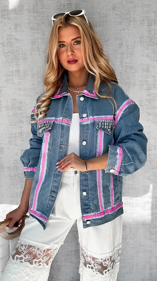 Oryginalna katana jeansowa z różowym malowaniem ONE SIZE - P561