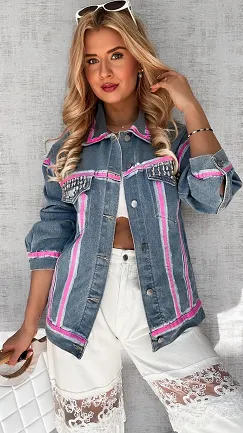 Oryginalna katana jeansowa z różowym malowaniem ONE SIZE - P561