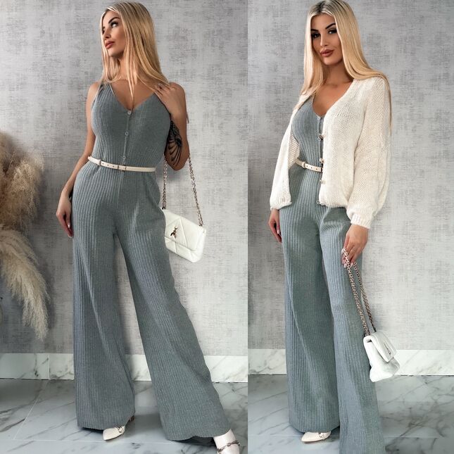 Szary dzianinowy kombinezon w prążki ONE SIZE wiskoza - R363