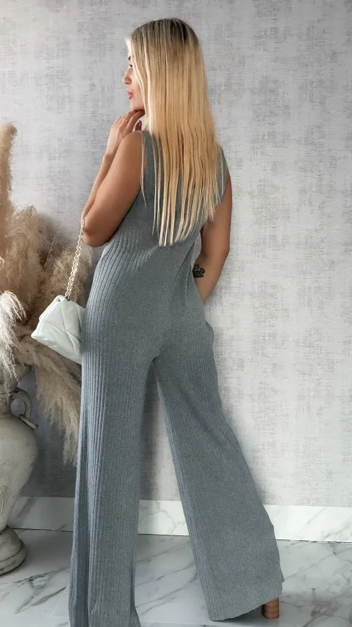 Szary dzianinowy kombinezon w prążki ONE SIZE wiskoza - R363