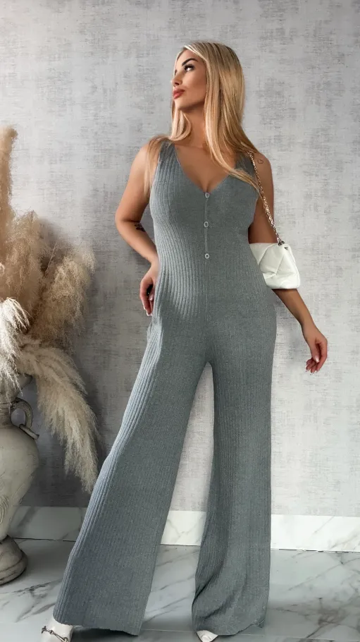 Szary dzianinowy kombinezon w prążki ONE SIZE wiskoza - R363