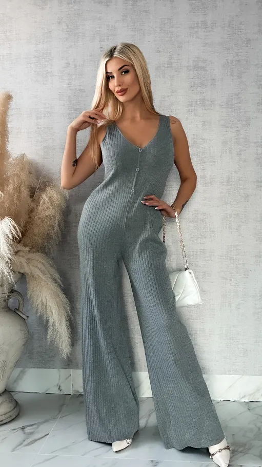 Szary dzianinowy kombinezon w prążki ONE SIZE wiskoza - R363