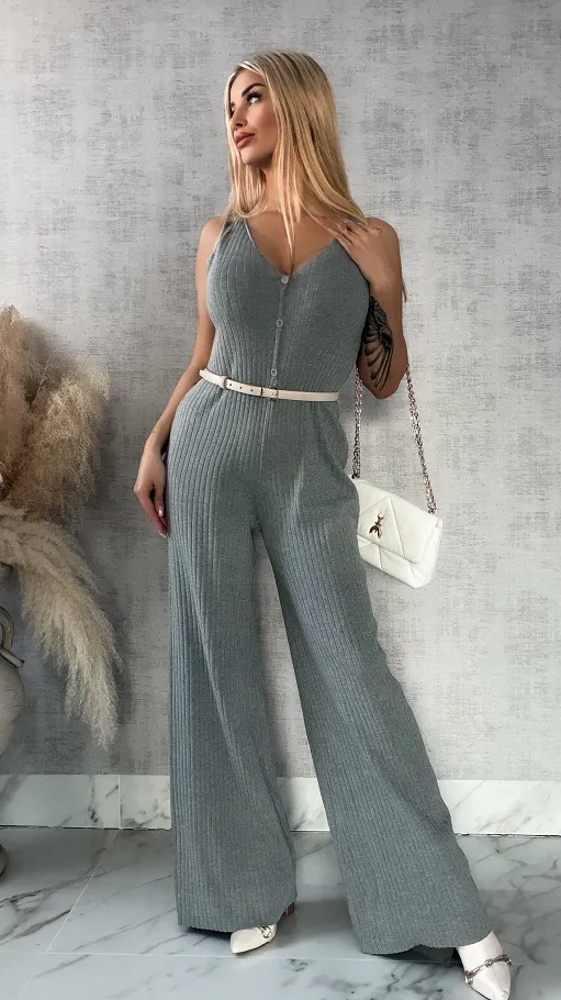 Szary dzianinowy kombinezon w prążki ONE SIZE wiskoza - R363