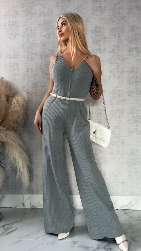 Szary dzianinowy kombinezon w prążki ONE SIZE wiskoza - R363