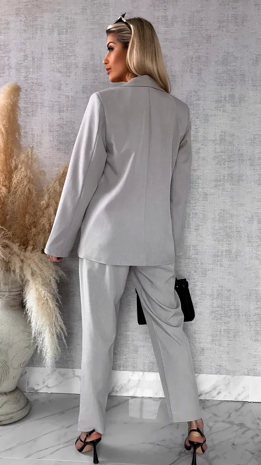 Elegancki wiosenny komplet beżowy żakiet + spodnie ONE SIZE - R675