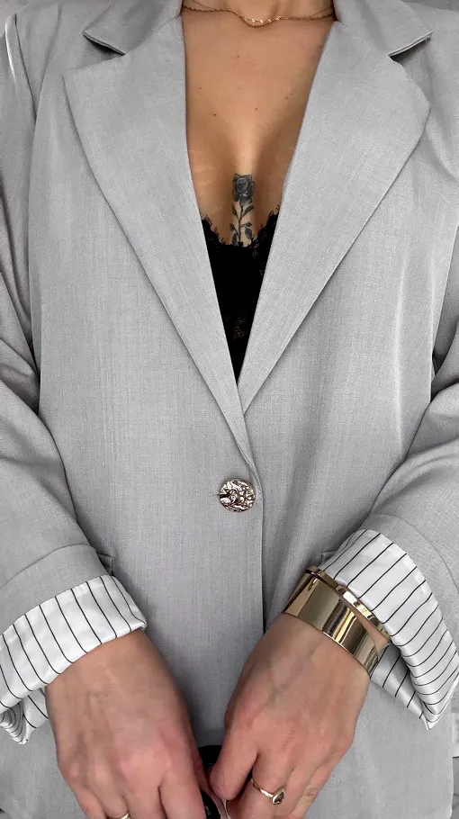 Elegancki wiosenny komplet beżowy żakiet + spodnie ONE SIZE - R675