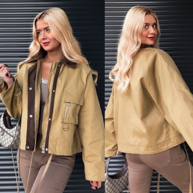 Bawełniana kurtka z brązowymi dodatkami ONE SIZE - R264