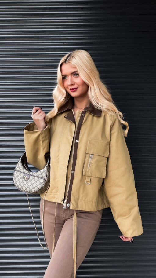 Bawełniana kurtka z brązowymi dodatkami ONE SIZE - R264