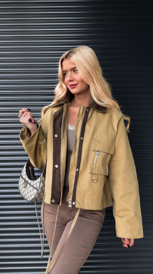 Bawełniana kurtka z brązowymi dodatkami ONE SIZE - R264