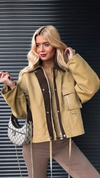 Bawełniana kurtka z brązowymi dodatkami ONE SIZE - R264