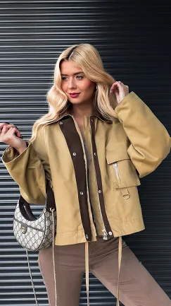 Bawełniana kurtka z brązowymi dodatkami ONE SIZE - R264