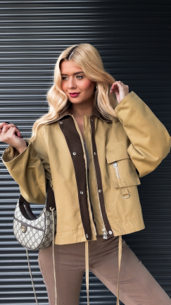 Bawełniana kurtka z brązowymi dodatkami ONE SIZE - R264